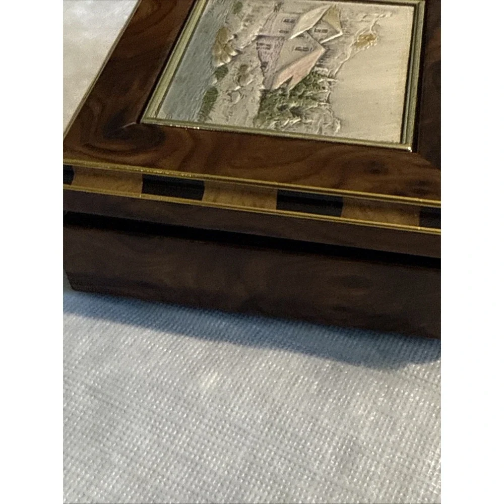 Vintage Wood Keepsake  Sterling Silver Embossed Trinket  Box Fast Ship